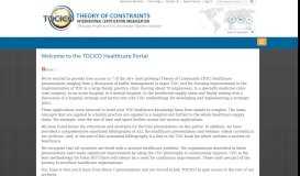 
							         Welcome to the TOCICO Health Care Portal - Theory of Constraints ...								  
							    
