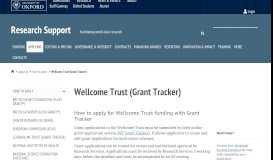 
							         Wellcome Trust (Grant Tracker) | Research Support								  
							    