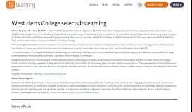 
							         West Herts College selects itslearning - itslearning - United Kingdom								  
							    