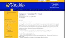 
							         West Islip School District Parents/Students | Summer Reading Program								  
							    