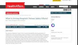
							         What Is Driving Hospitals' Patient-Safety Efforts? | Health Affairs								  
							    