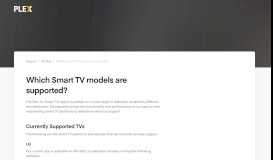 
							         Which Smart TV models are supported? | Plex Support								  
							    