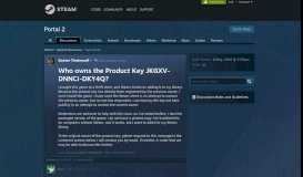 
							         Who owns the Product Key JKGXV-DNNCI-DKY4Q? :: Portal 2 ...								  
							    