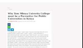 
							         Why Tom Mboya University College must be a pacesetter for Public ...								  
							    