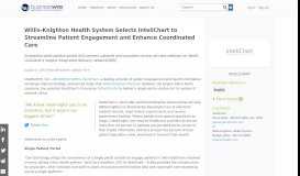 
							         Willis-Knighton Health System Selects InteliChart to Streamline Patient ...								  
							    
