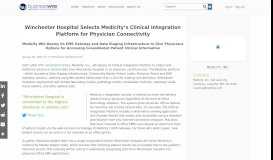 
							         Winchester Hospital Selects Medicity's Clinical Integration Platform for ...								  
							    