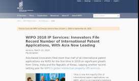 
							         WIPO 2018 IP Services: Innovators File Record Number of ...								  
							    