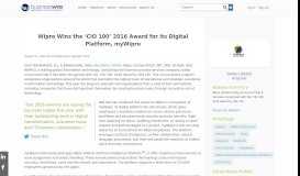 
							         Wipro Wins the 'CIO 100' 2016 Award for its Digital Platform, myWipro ...								  
							    