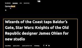 
							         Wizards of the Coast taps Baldur's Gate, Star Wars: Knights of the Old ...								  
							    