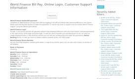 
							         World Finance Bill Pay, Online Login, Customer Support Information								  
							    
