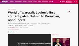 
							         World of Warcraft: Legion's first content patch, Return to Karazhan ...								  
							    