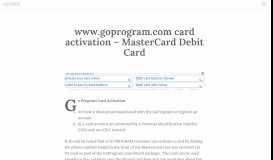 
							         www.goprogram.com card activation - MasterCard Debit Card ...								  
							    