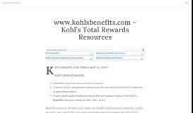 
							         www.kohlsbenefits.com – Kohl's Total Rewards Resources ...								  
							    