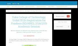 
							         YABATECH Registration for Freshers (ND/HND), 2018/2019								  
							    