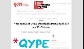 
							         Yelp schluckt Qype: Deutsches Portal schließt am 30. Oktober - t3n								  
							    