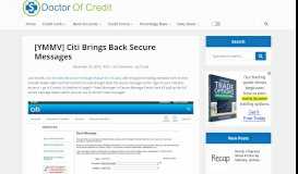 
							         [YMMV] Citi Brings Back Secure Messages - Doctor Of Credit								  
							    