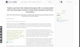 
							         Yodlee Launches the Yodlee Enterprise API, a Custom-Built API and ...								  
							    