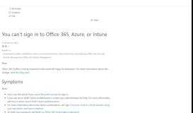 
							         You can't sign in to Office 365, Azure, or Intune - Microsoft Support								  
							    
