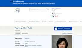 
							         Yunhong Shu, Ph.D. - Doctors and Medical Staff - Mayo Clinic								  
							    