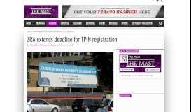 
							         ZRA extends deadline for TPIN registration – The Mast Online								  
							    