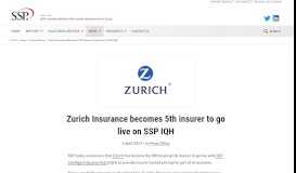 Zurich Insurance becomes 5th insurer to go live on SSP IQH — SSP ...          