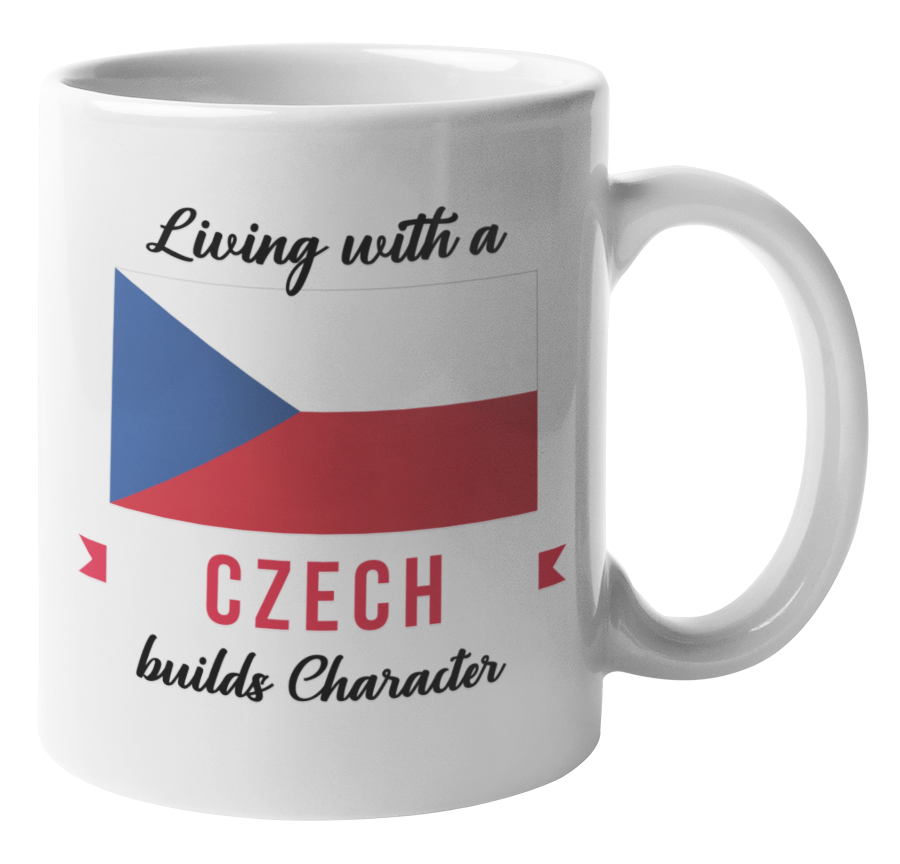 Living With Czech Builds Character. Czechia Souvenir Coffee & Tea Gift Mug