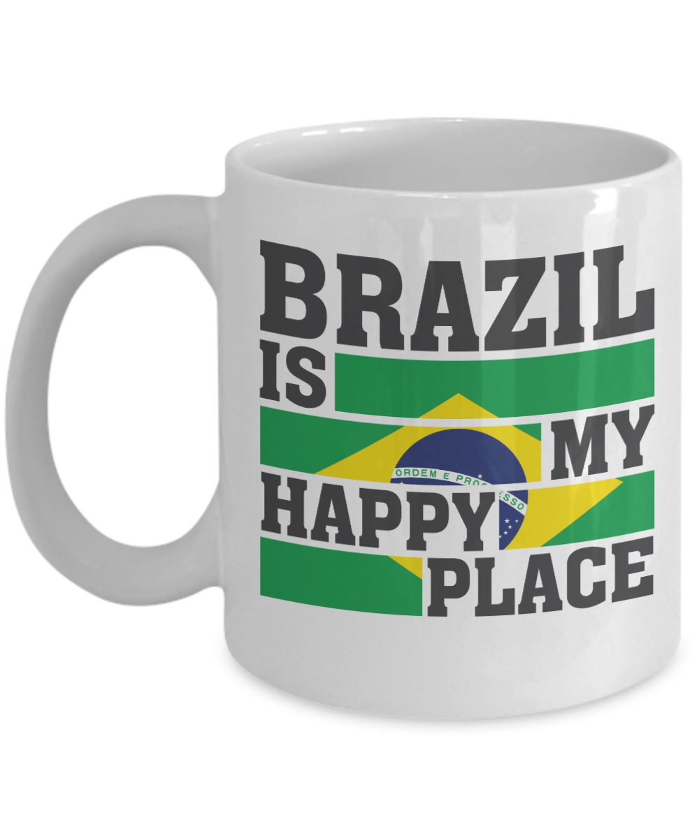 Brazil Happy Place Flag Art Print Coffee and Tea Mug for Fans