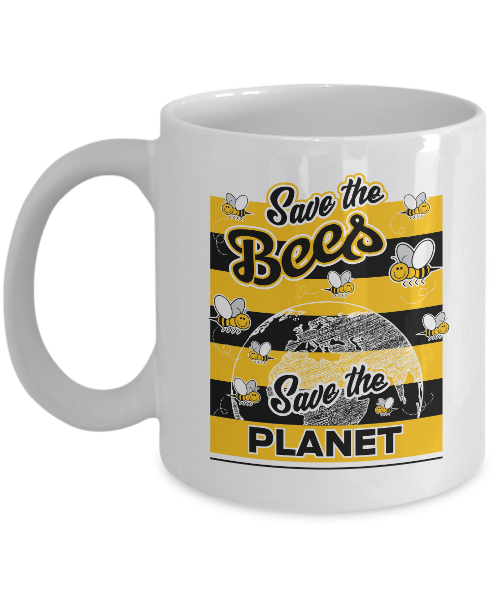 Save The Bees. Save The Planet. Cute Honey Bee Art Coffee & Tea Mug