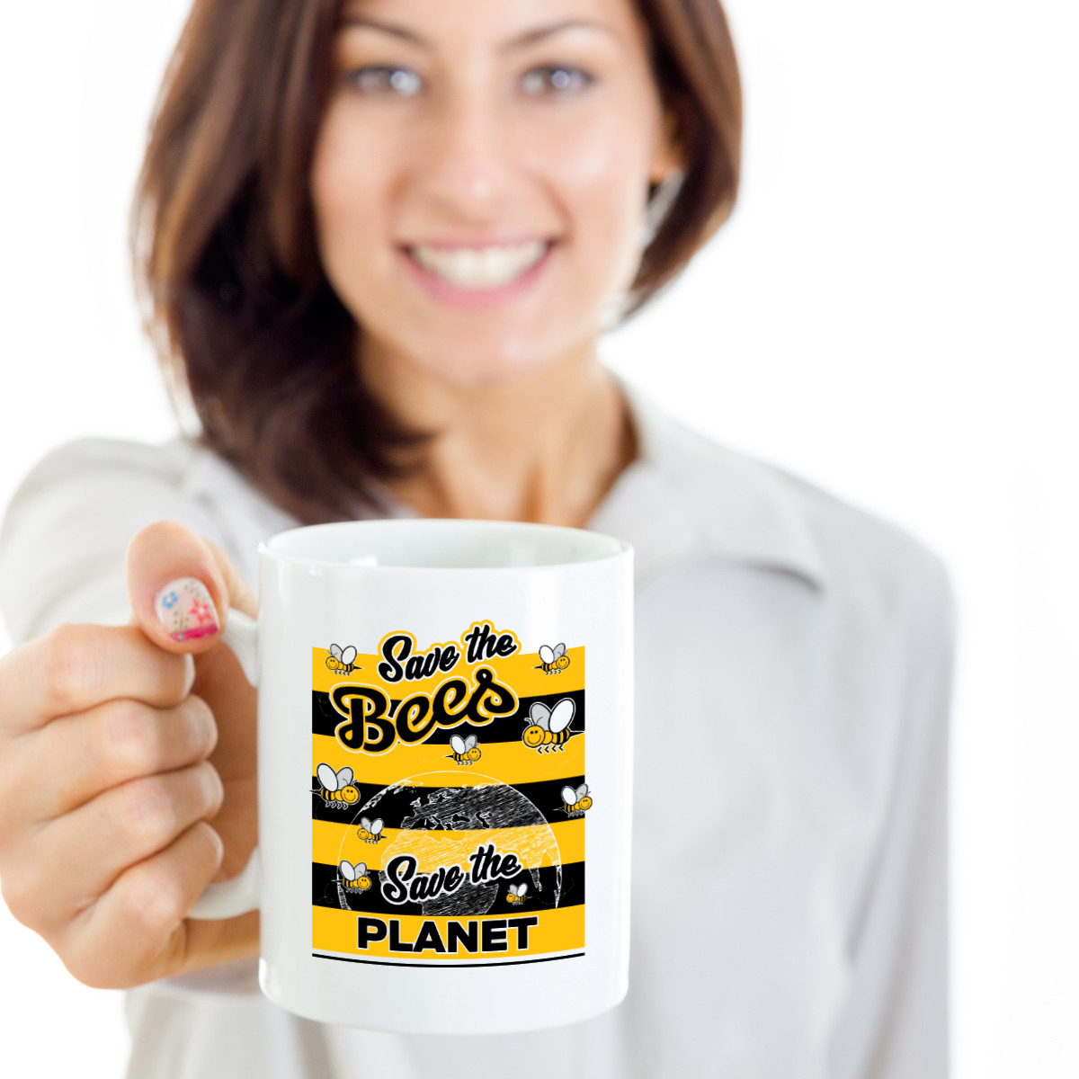 Save The Bees. Save The Planet. Cute Honey Bee Art Coffee & Tea Mug