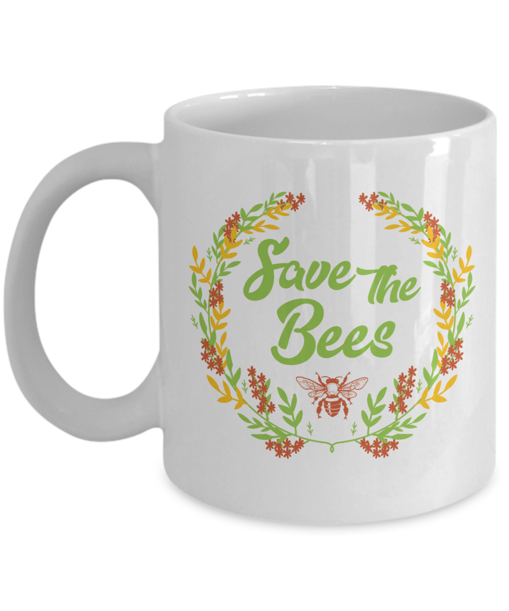 Save The Bees With Wreath Bee Print White Ceramic Coffee & Tea Gift Mug