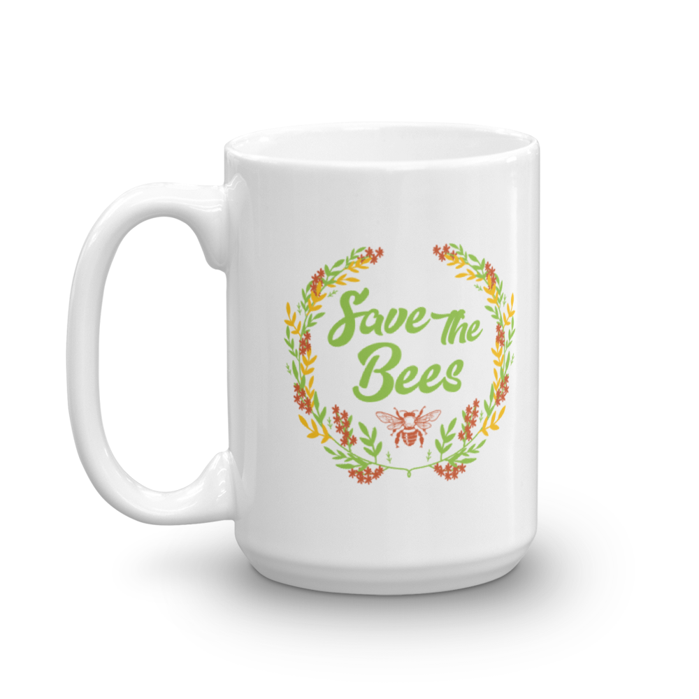 Save The Bees With Wreath Bee Print White Ceramic Coffee & Tea Gift Mug