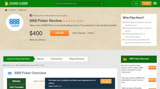 888 Poker Review - Sign up to claim £20 No Deposit Bonus