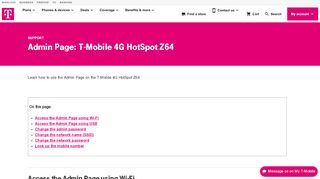 Admin Page: T-Mobile 4G HotSpot Z64 | T-MOBILE SUPPORT
