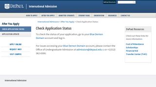 Check Application Status - DePaul University, Chicago