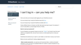 I can't log in – can you help me? – ClearScore UK