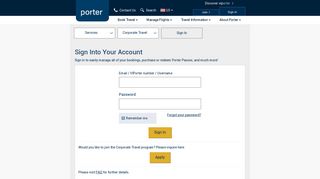Log in | Corporate Travel Program | Porter Airlines