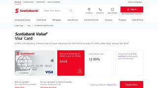 Scotiabank Value Visa card - Scotiabank Global Site