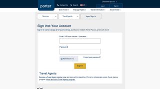 Travel Agent Sign-In | Porter Airlines