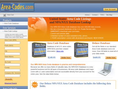 NPA NXX Area Code Database List Directory with Exchanges