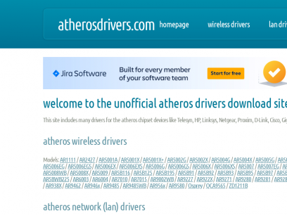 Atheros wireless, network and bluetooth drivers for Windows