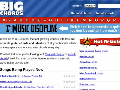 Big Chords - free and accurate guitar chords and tablature!