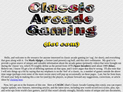 &nbsp;&nbsp;Classic Arcade Gaming (dot com)&nbsp; -&nbsp; home page&nbsp;&nbsp;
