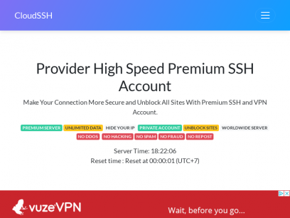 Provider High Speed Premium SSH Account - CloudSSH