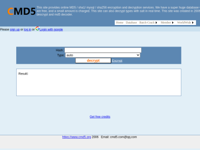
	Cmd5 - MD5 Online ,MD5 Decryption, MD5 Hash Decoder
