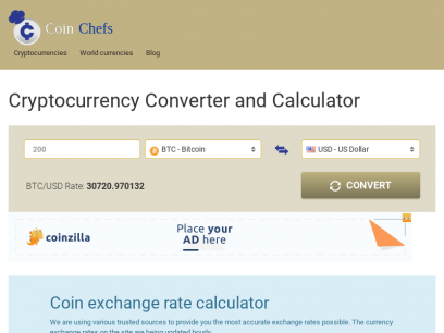 Cryptocurrency Converter and Calculator | CoinChefs