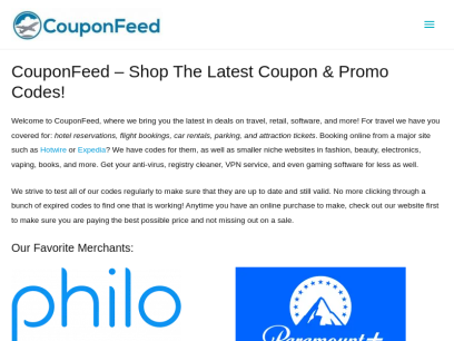 CouponFeed - Valid Coupons and Promo Codes for Online Shoppers!