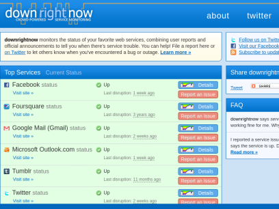 downrightnow - Check the status of web services and report outages