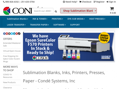 Sublimation Blanks, Inks, Printers, Presses, Paper - Cond&eacute; Systems, Inc