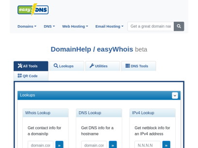 DomainHelp (formerly easyWhois): Domain Name lookups, whois, DNS tools and simple, handy Domain name debugger