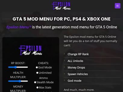 GTA 5 Mod Menu PC, PS4 &amp; Xbox in 2020 | Epsilon Menu